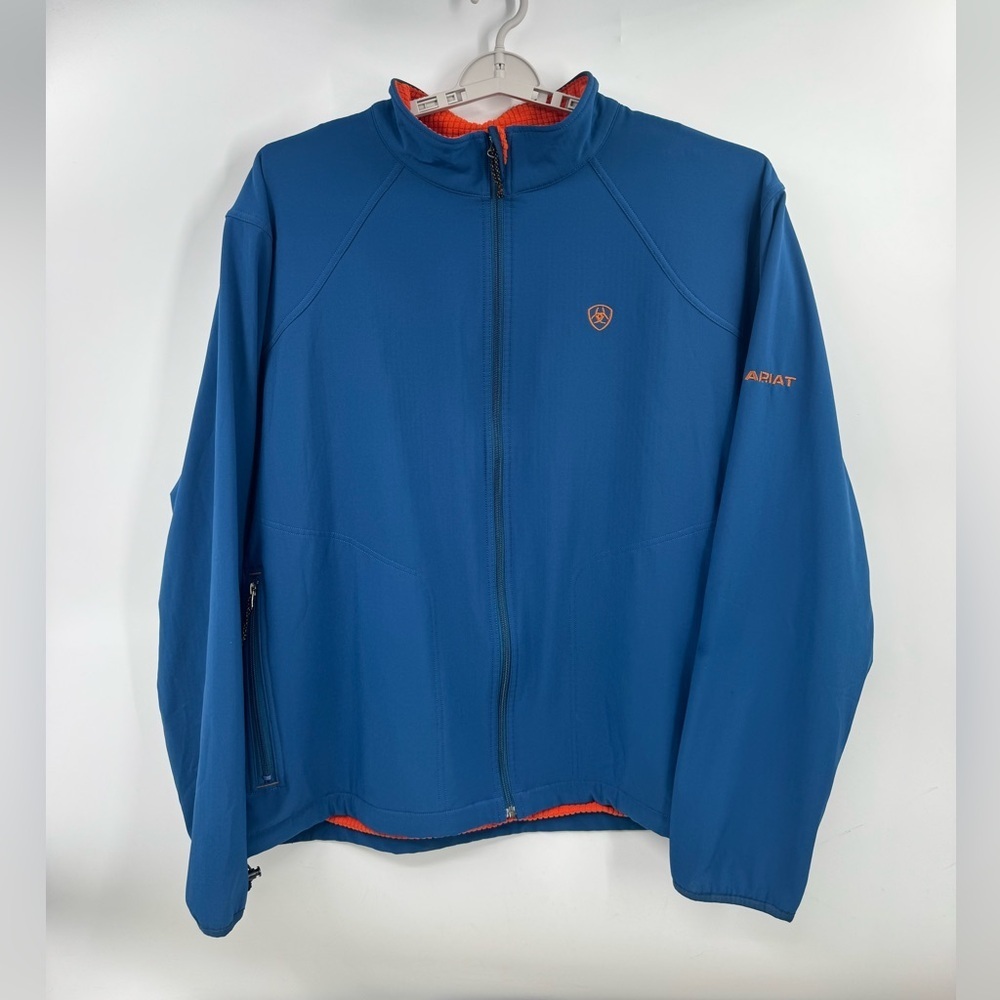 Ariat Jacket Mens XXL Blue Orange Softshell Full Zip Waffle Lined Casual Outdoor